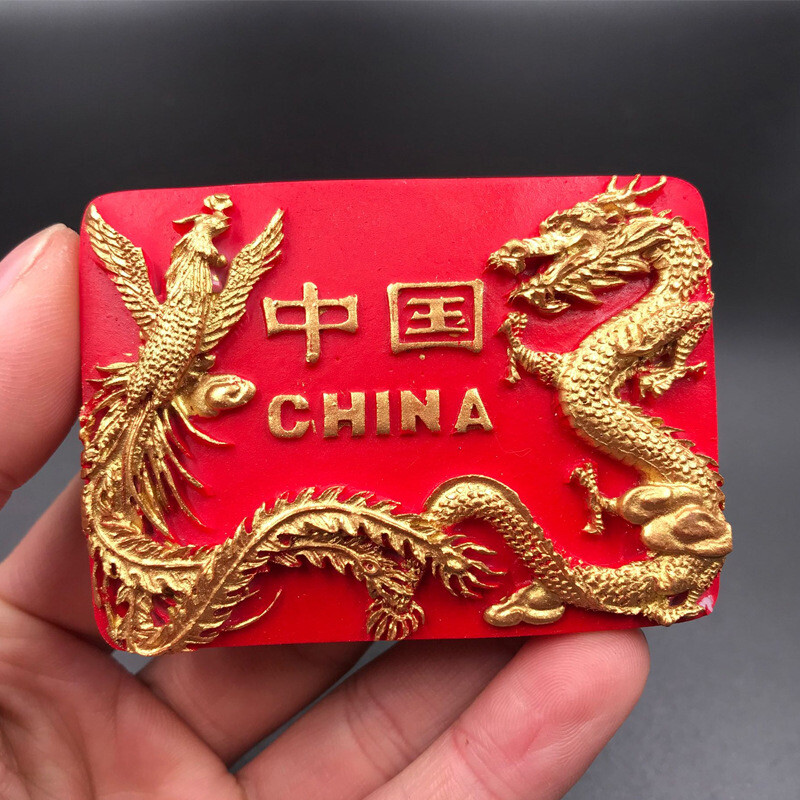 China 3D Golden Dragon Resin Fridge Magnet Travel Souvenir Gift Idea Red