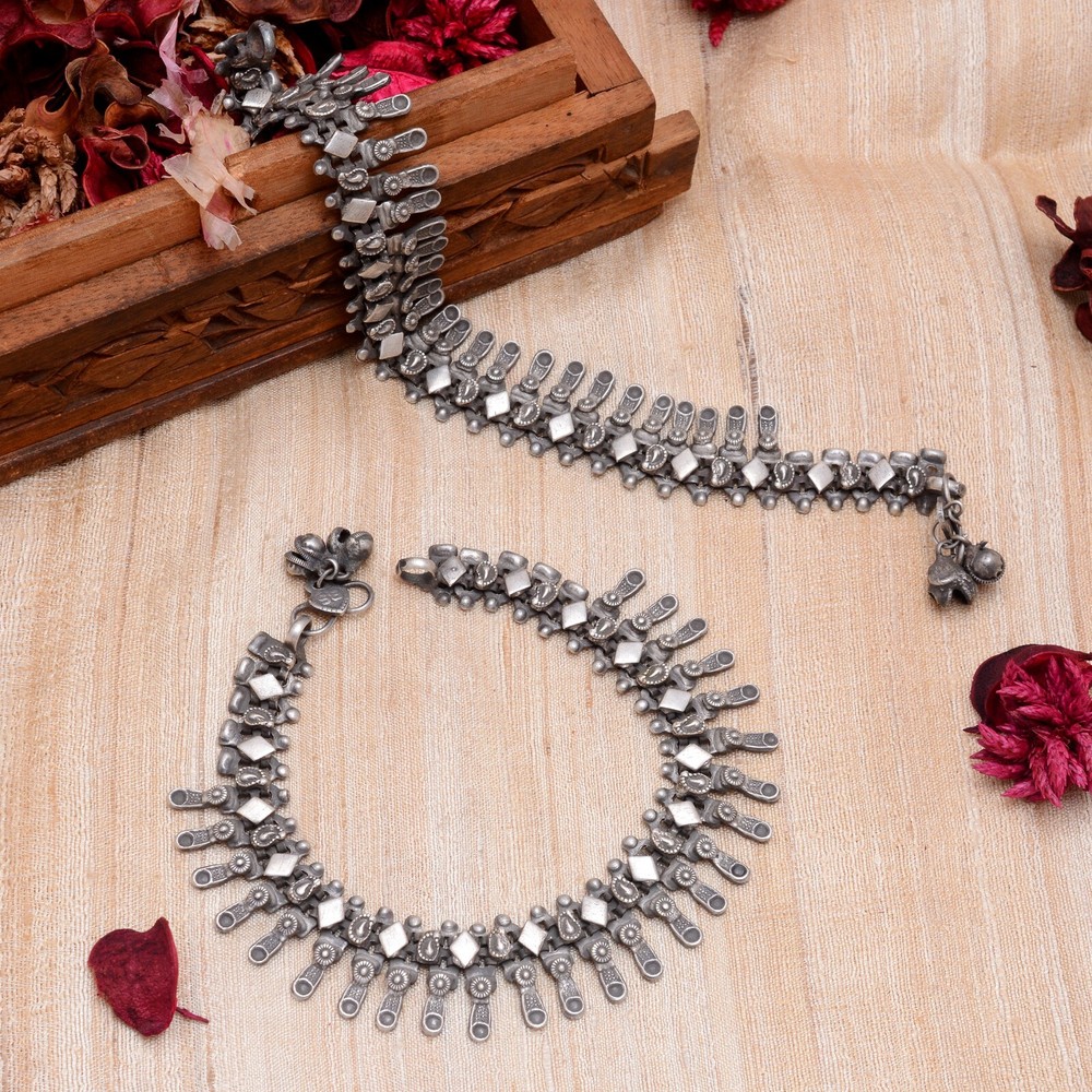 Indian Women Anklet Payal Ethnic Handmade Silver Oxidized Jewelry Gift-image