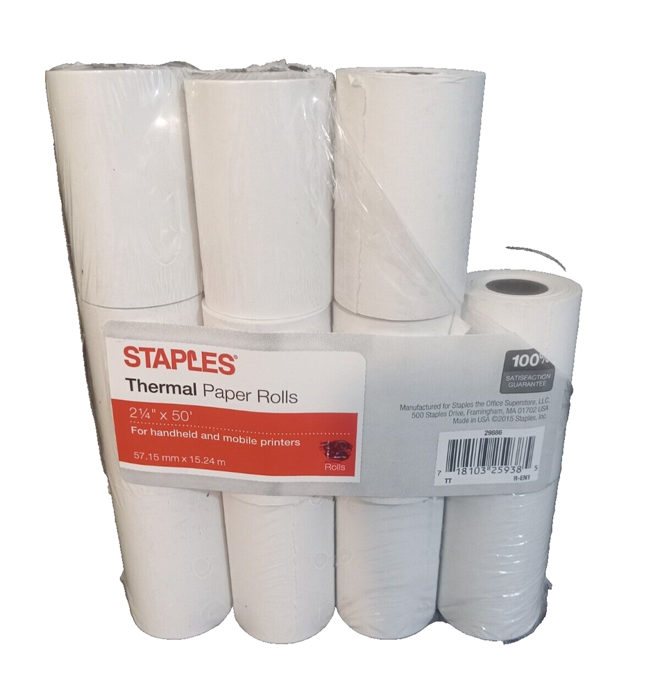 Staples 11-Roll 2 1/4 x 50 Thermal Paper for POS Cash Registers Credit Cards