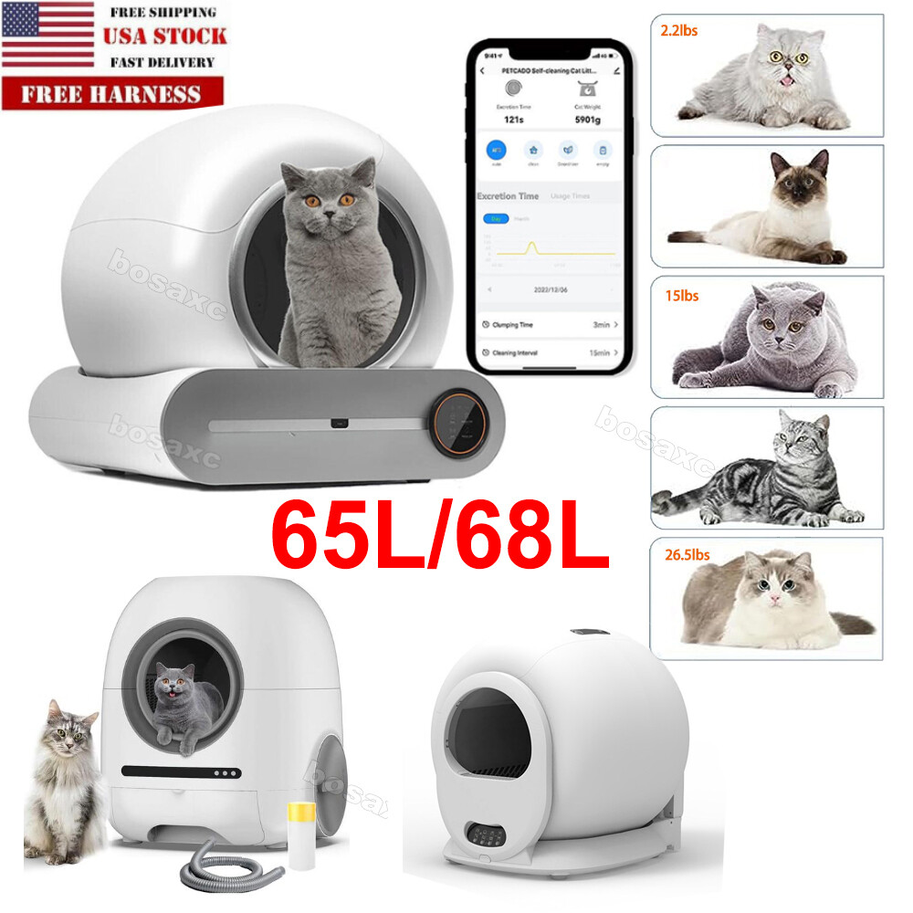 Smart Self Cleaning Cat Litter Box Automatic Cleaning Robot App Control WiFi 68L