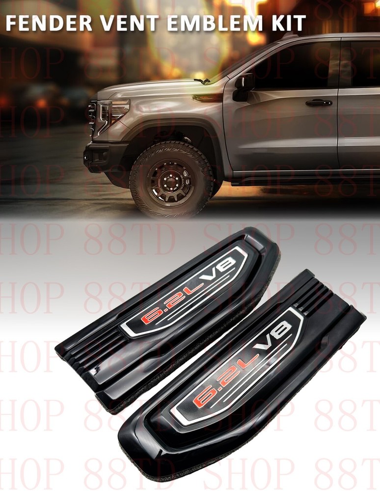 6.2L V8 Fender Vent Emblem Kit Fit 2019-2024 GMC Sierra GM Fender 85160715
