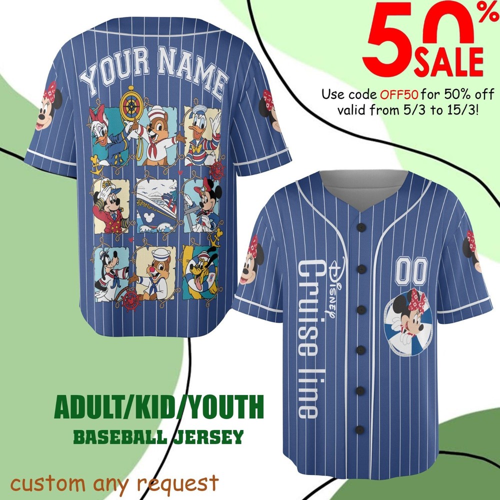 Disney Minnie Mouse Cruise Baseball Jersey for Kids Men Women Custom Gift
