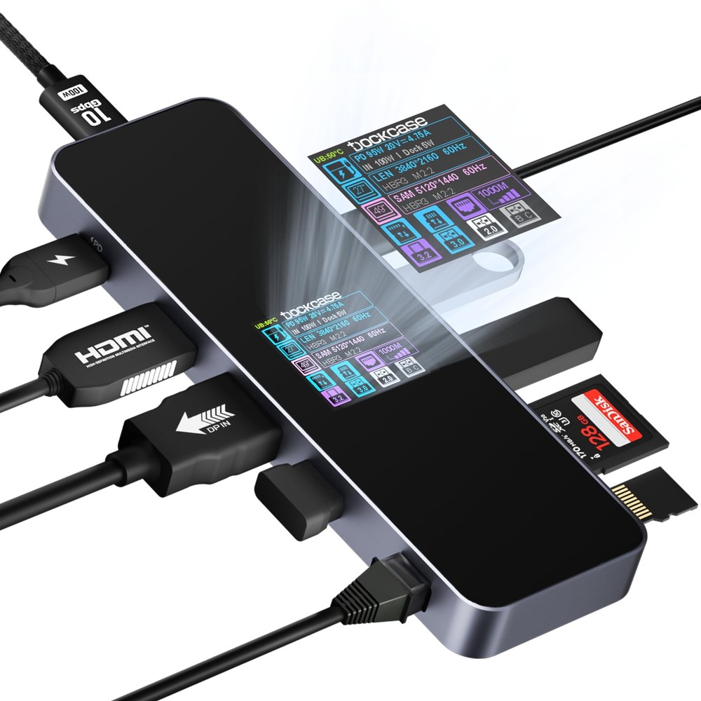 Visual Smart USB C Hub (10-in-1) with 4K@60Hz HDMI and DP, Gigabit Ethernet, ...-image