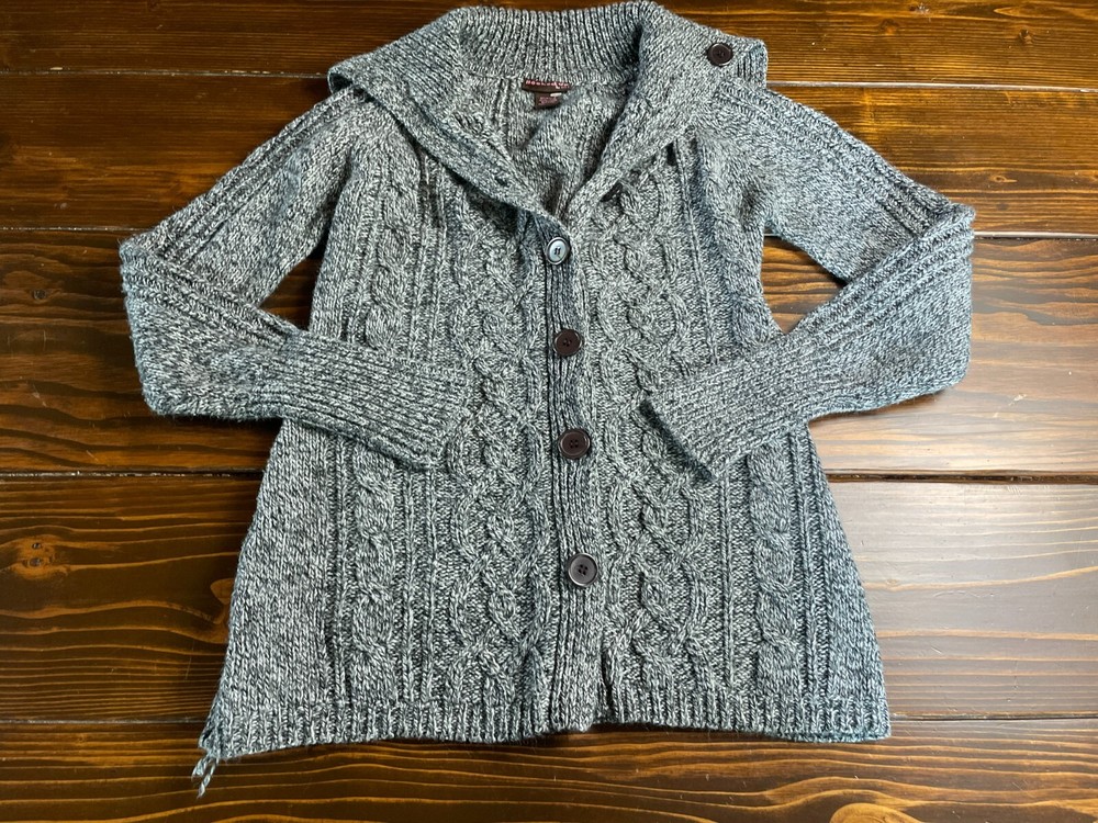 IOT Sweater Women's Medium Black White Knit Button Front Cardigan-image