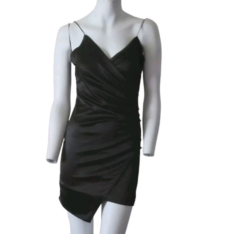 Luxxel Backless Sexy Wrap Black Cocktail Evening Dress With Asymmetrical Hem S