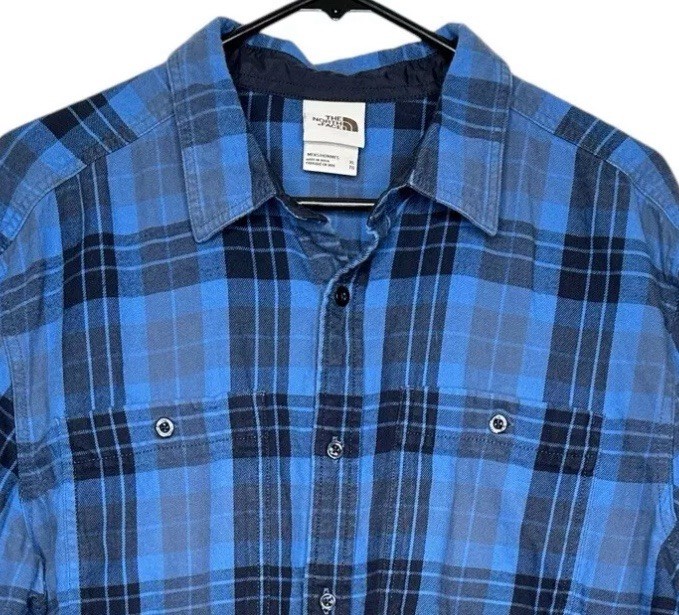 North Face Mens XL Blue Plaid Flannel Long Sleeve Shirt
