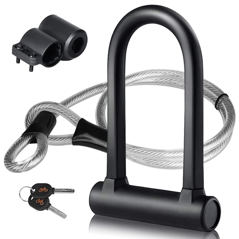 Heavy Duty Bike U Lock with 4ft Flex Bike Cable and Sturdy Mounting Bracket -...