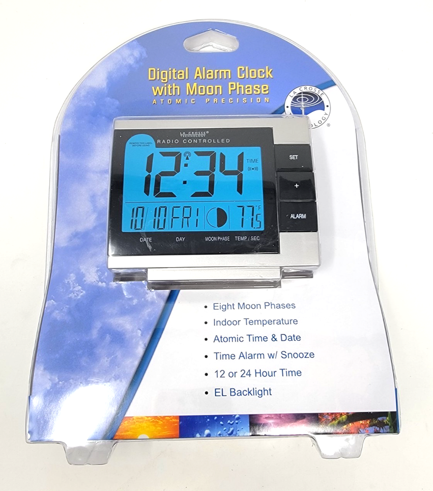 La Crosse Technology Atomic Alarm Clock with Moon Phase and Temperature WS-8055U Sealed