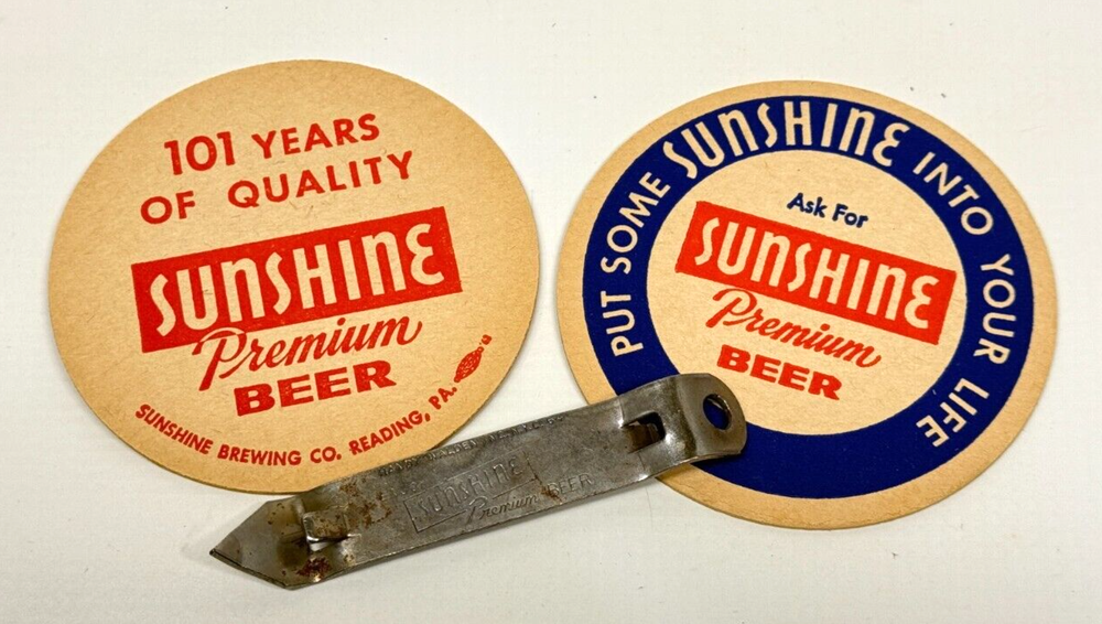 Vintage Sunshine Beer Bottle Opener & Coasters