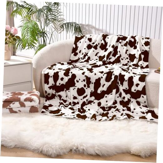 100% Chenille Cow Print Throw Blanket, Ultra Soft Throw(50