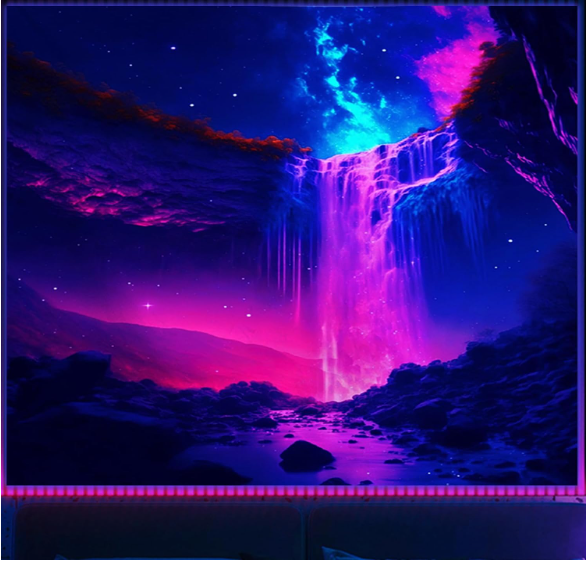 Blacklight Galaxy Wall Tapestry Trippy Planet Tapestry UV Reactive Waterfall