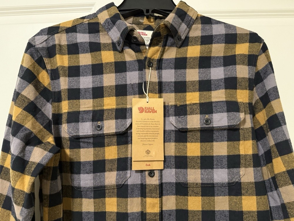 Fjallraven Men’s Medium Skog Flannel Shirt Yellow & Black NWT $120