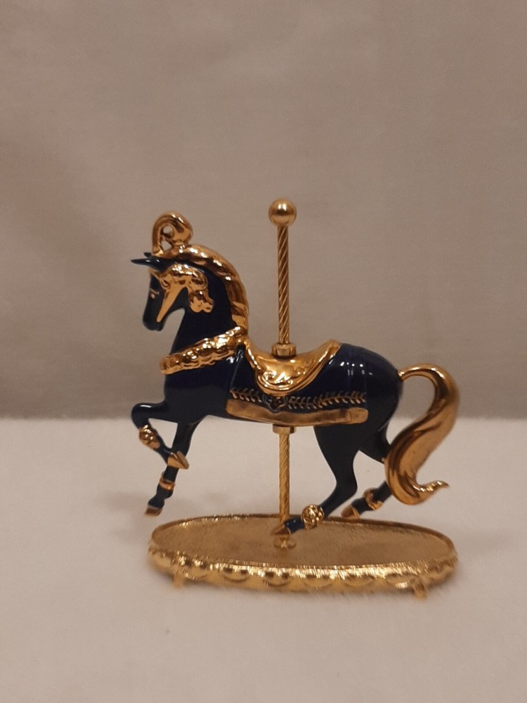 Franklin Mint Hand Painted In 24k Gold World Of Carousel Porcelain Horse Blue