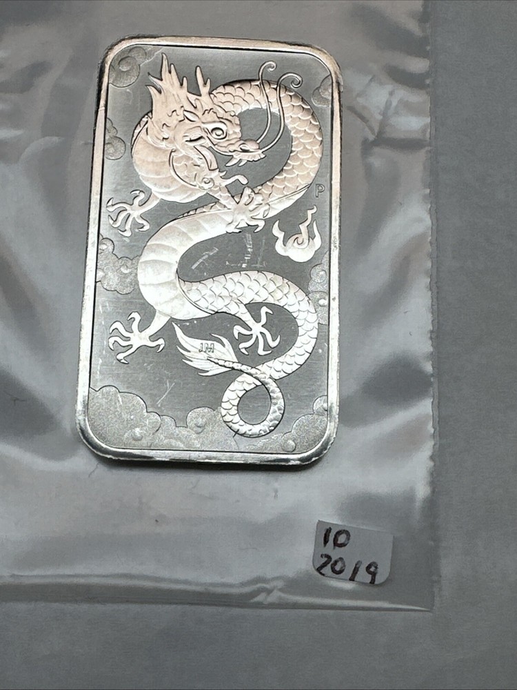 2019 Australia  Dragon bar  1 oz Silver 0.9999 $1 Perth Mint Bar