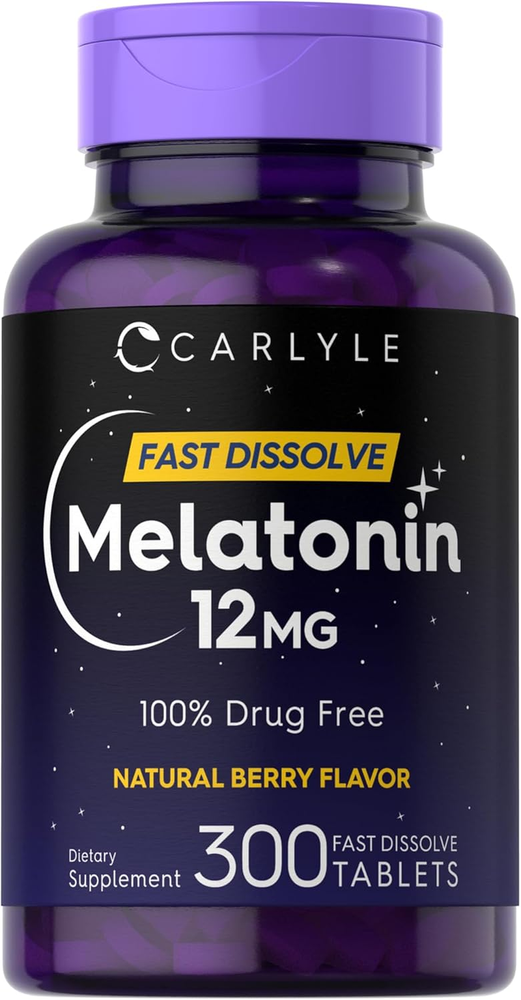 Carlyle 12mg Fast-Dissolve Melatonin 300 Tablets | Berry Flavor | Drug-Free Sleep Aid  