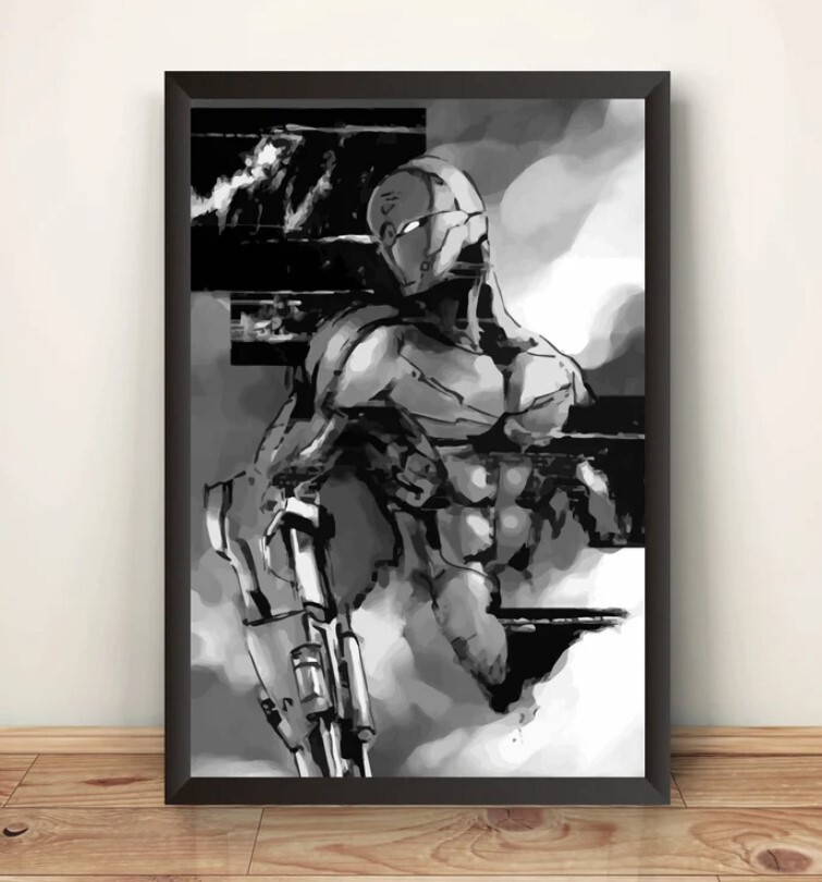 Grayfox Cyborg Ninja Frank Jaeger Grayscale Premium Poster