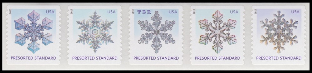 4808-12 4812a Snowflakes Presorted Standard (10c) Strip of 5 2013 MNH - Buy Now-image