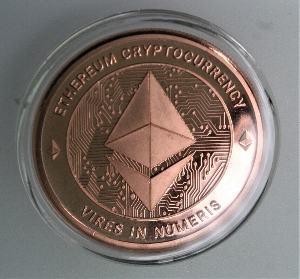 ETHEREUM Cryptocurrency 1 ADVP Copper Ounce  Round Coin in capsule-image