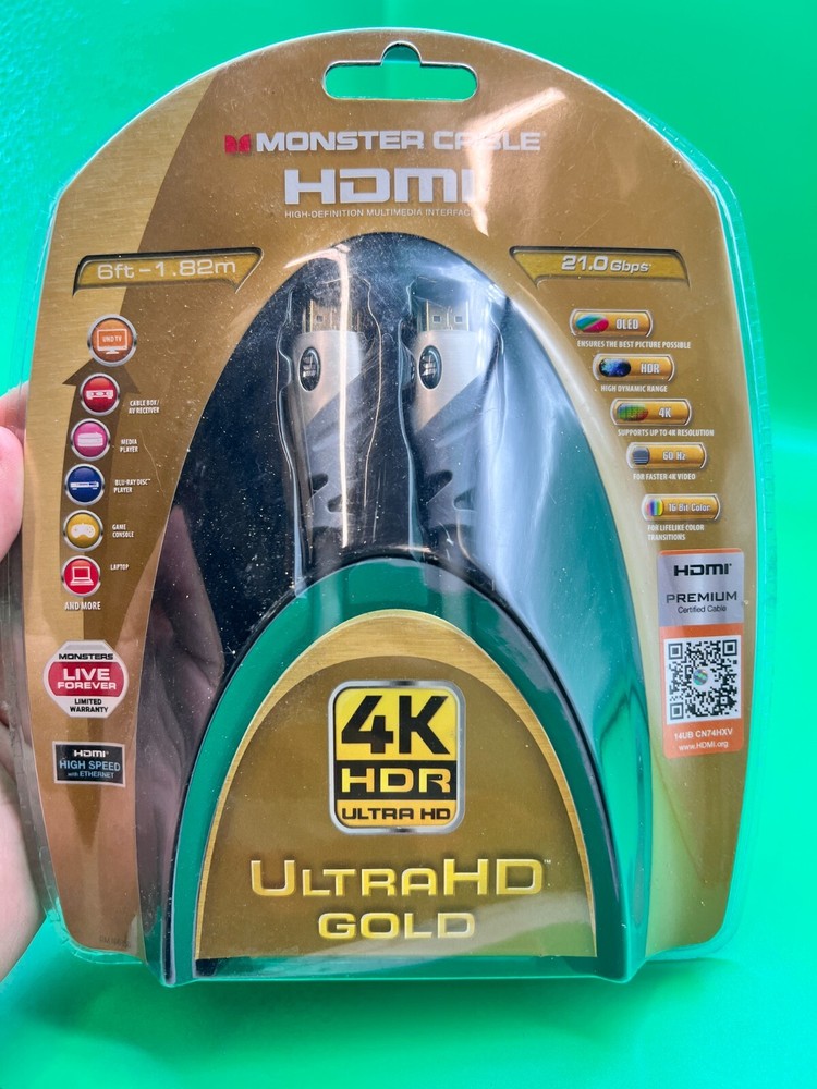 Monster Cable Ultra HD Gold High Speed 21 Gbps HDMI Cable 4K UHD (6 ft) - NEW!
