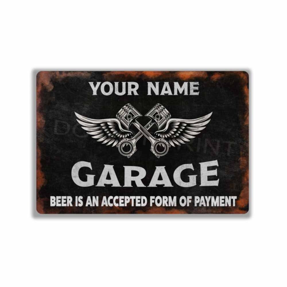 Personalized Beer Accepted as Payment PISTON&WING 9x12 Garage Sign-image