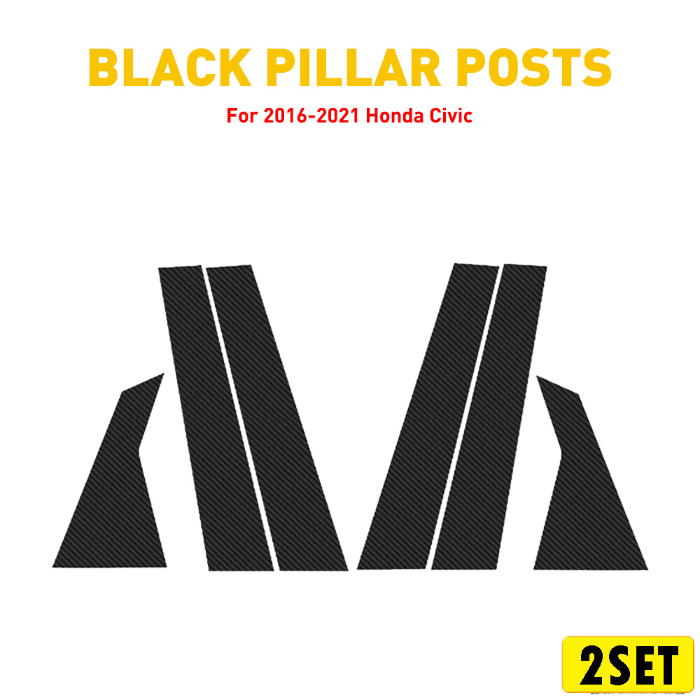 2Set Window Pillar Posts Carbon Fiber Cover Door Trims for Honda Civic Sedan