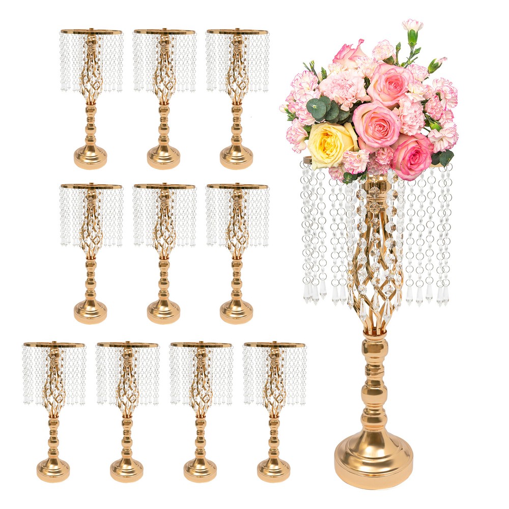 10PCS 49cm/19.3” Tall Crystal Wedding Flower Stand Vase for Party Decor