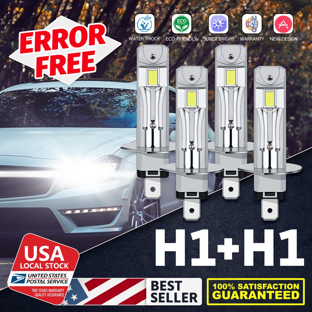 H1+H1 Combo 100W 20000LM LED Headlight High Low Beam Kit Bulbs White 6000K 4pcs