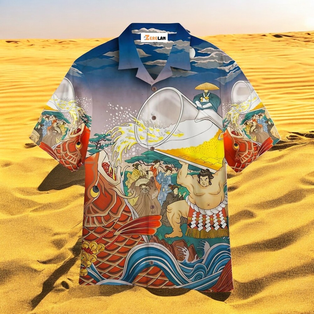Oktoberfest Carp Drink Beer Sumo Blue And Red Hawaiian Shirt
