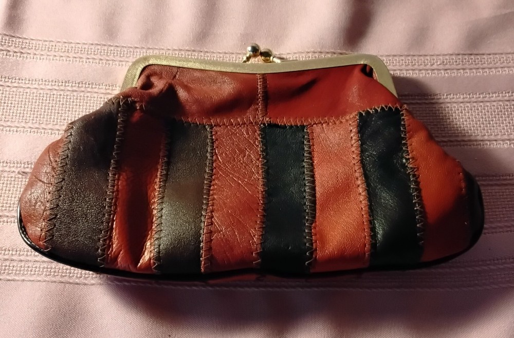 Brown Tan Faux Leather Zip Coin Pouch Wallet  