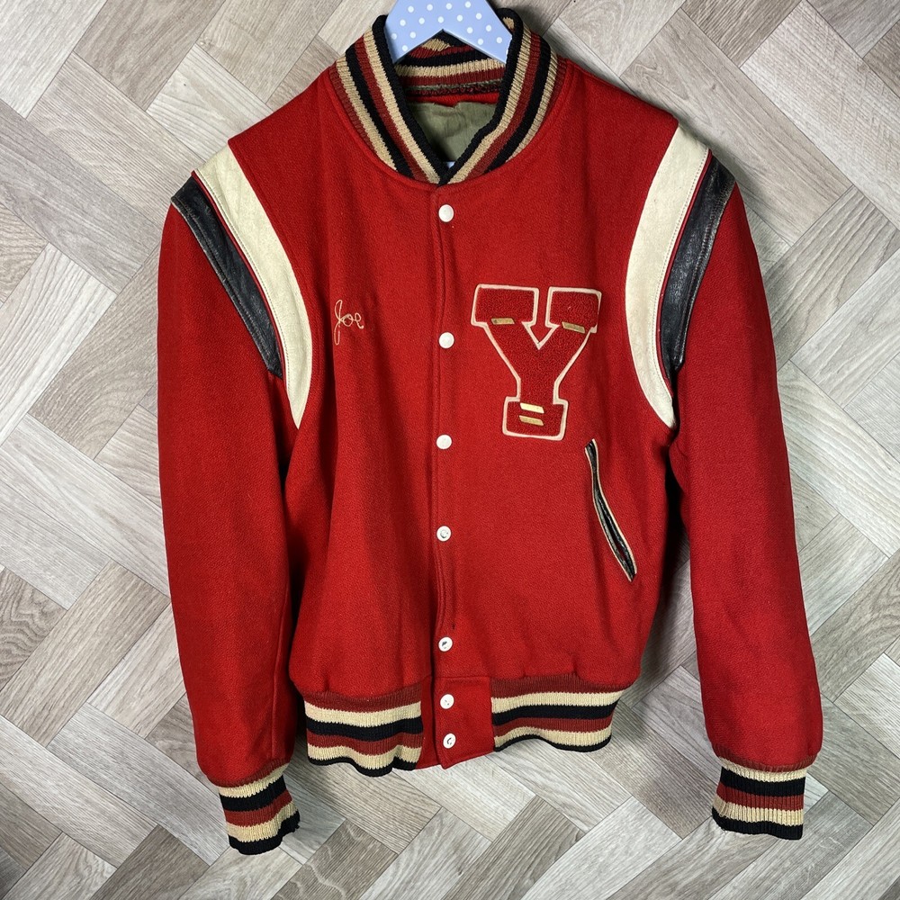 Vintage Hatchers Eagles Y Red Leather Wool Varsity Jacket