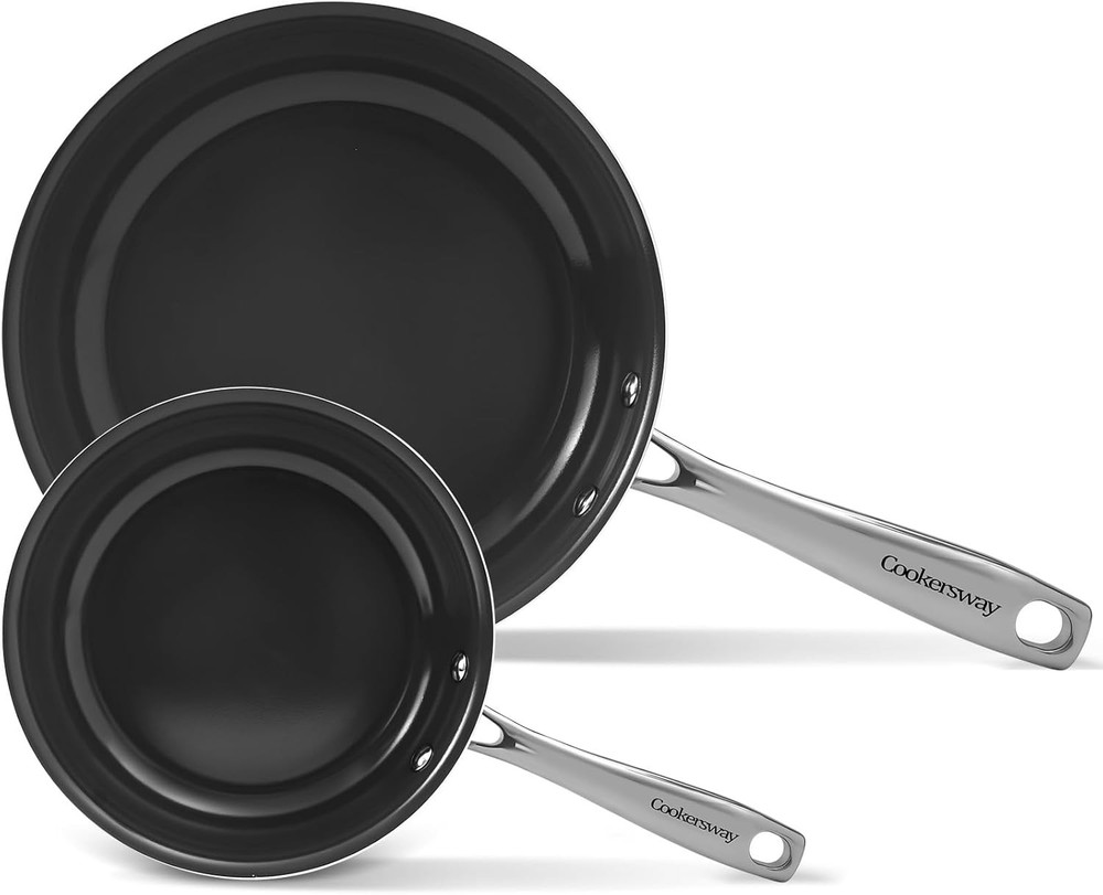 Cookware Set Nonstick Frying Pans, 8 &10 inches Ceramic Non 2pcsUS, Ash Grey