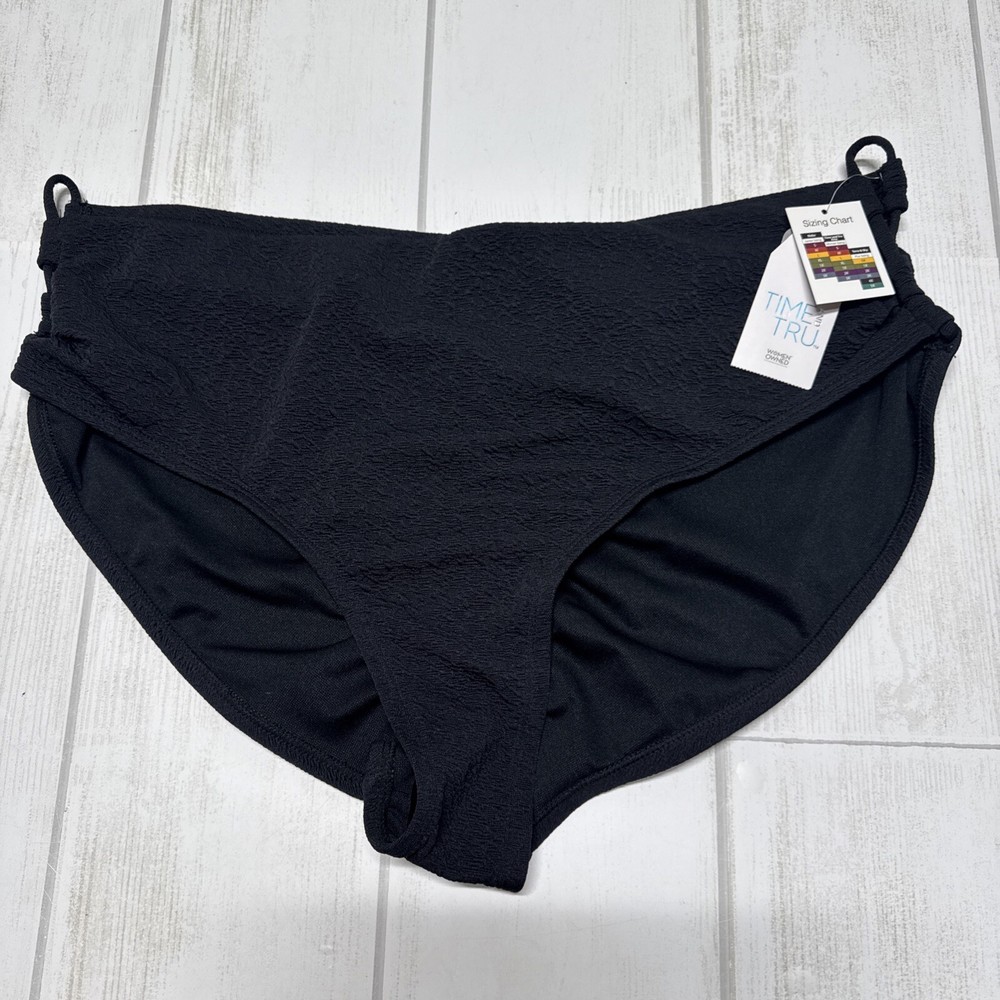 Time and Tru Black Swim Bikini Bottoms Size 1X 16W-18W NWT