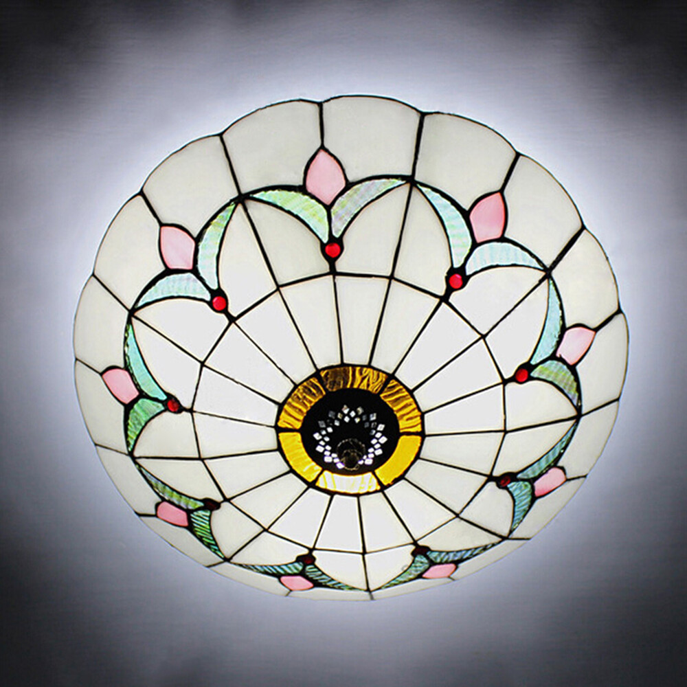 European Bowl Shade Pendant Light Tiffany White Parlor Decor Ceiling Light