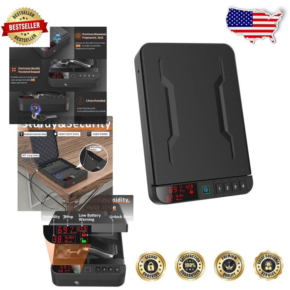 Biometric Portable Gun Safe with LCD Display for Home & Travel Security  -image