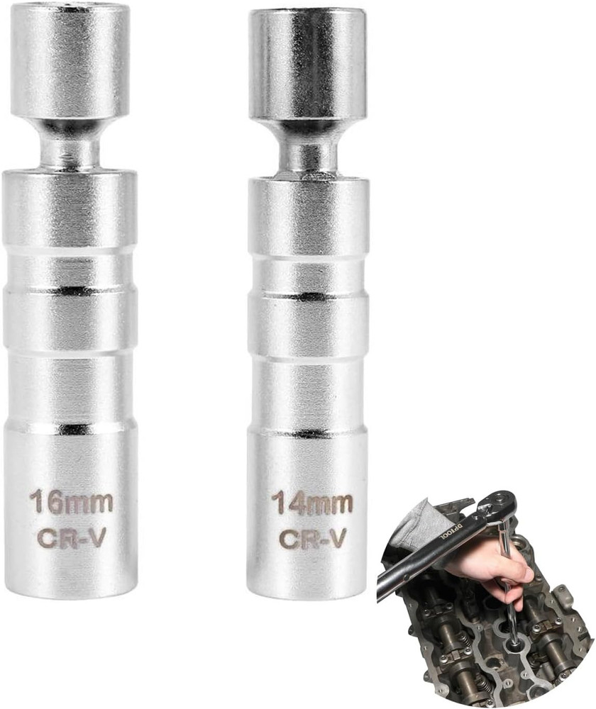 14mm&16mm Magnetic Swivel Spark Plug Sockets, Thin Wall 3/8 Inch One Size
