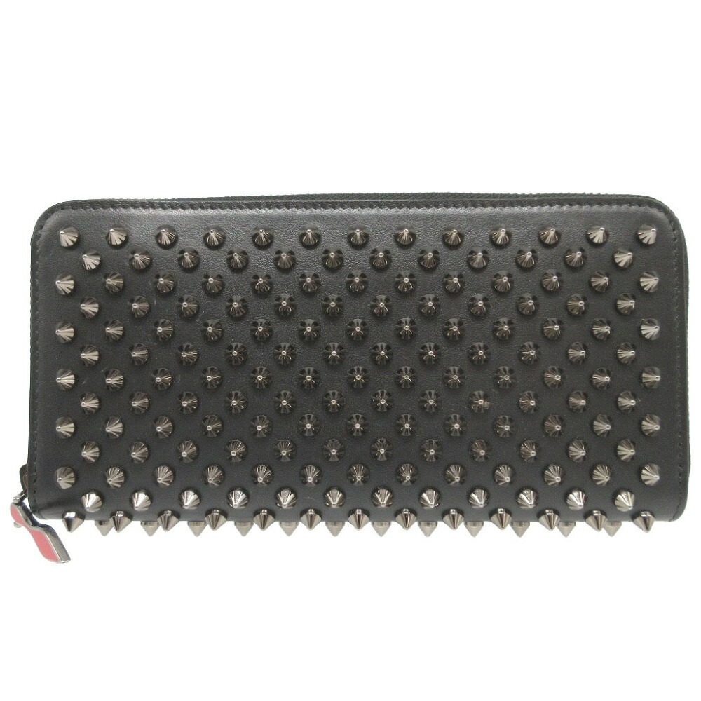Pre-owned Christian Louboutin Panetone studded leather wallet black red