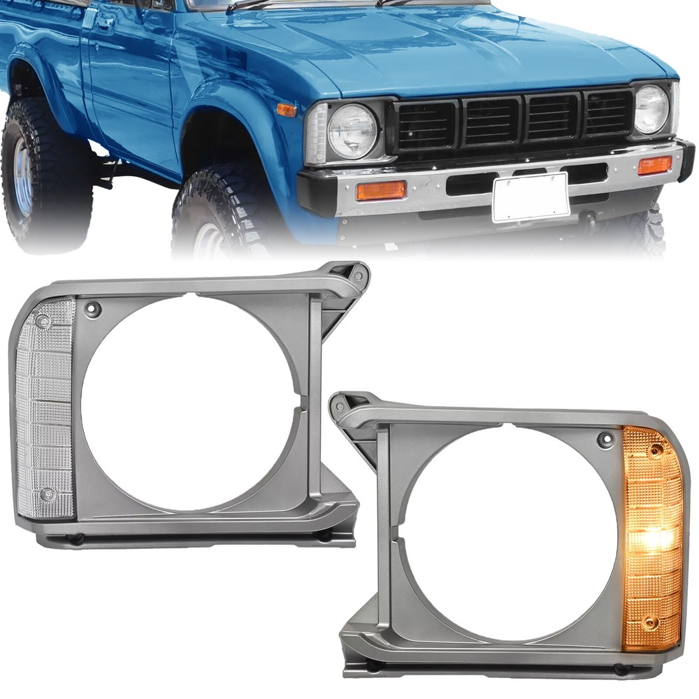 For Toyota Pickup RWD 1979-1981 Gray Headlight Bezel Headlight Door W/Bulbs