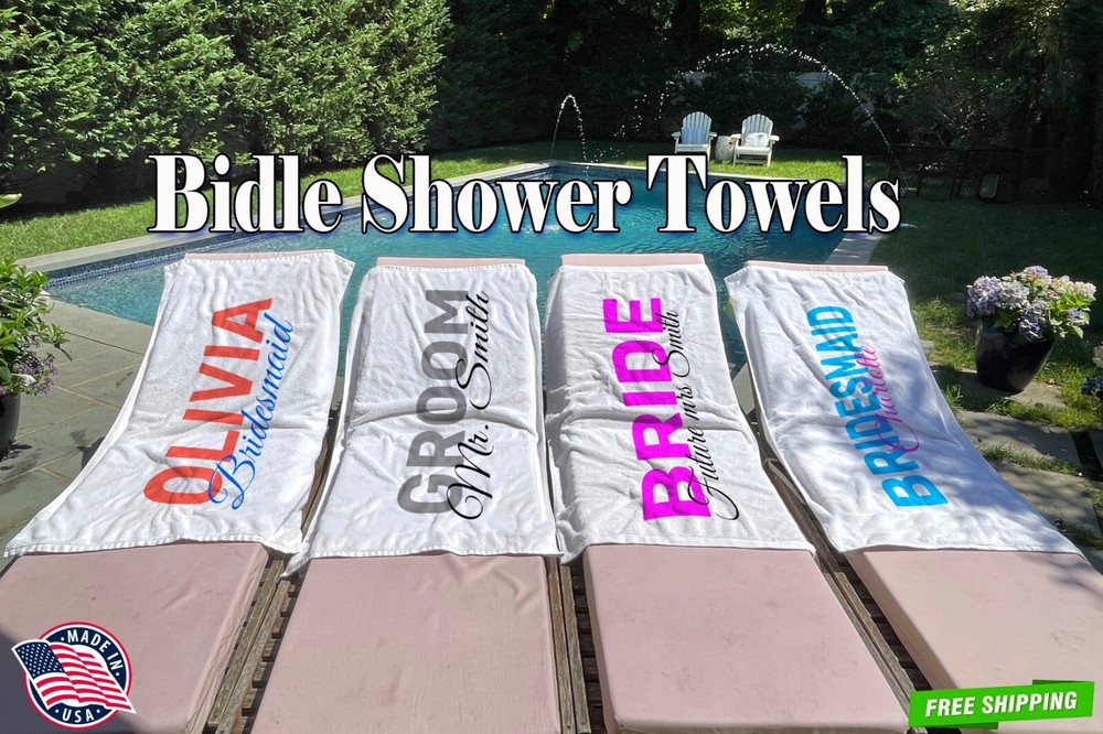 Custom Bridal Shower Name Beach Towel - Personalized Gift for Bridesmaids-image