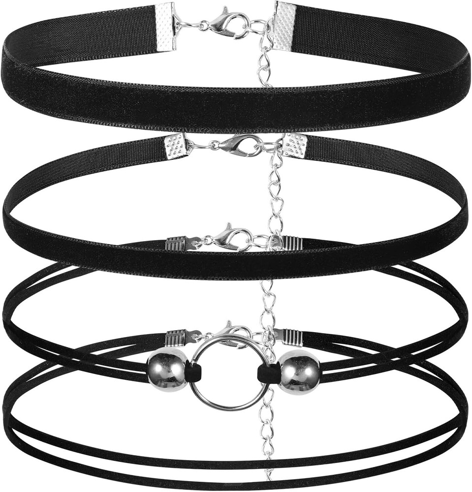 4 Pcs Black Lace Velvet Choker Set for Women Gothic Necklace Collection