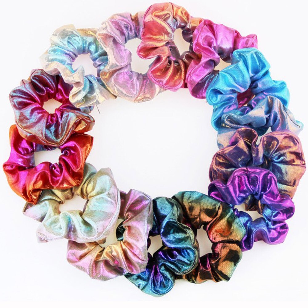 Glitter Scrunchie Hair Ties for Women Colorful Elastic Ponytail Bands