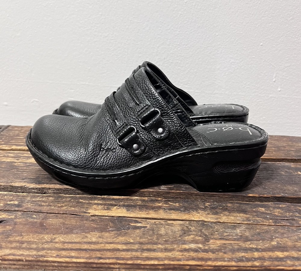 BOC Womens Slip On Comfort Mule Clogs Black Leather Wedge Size 6