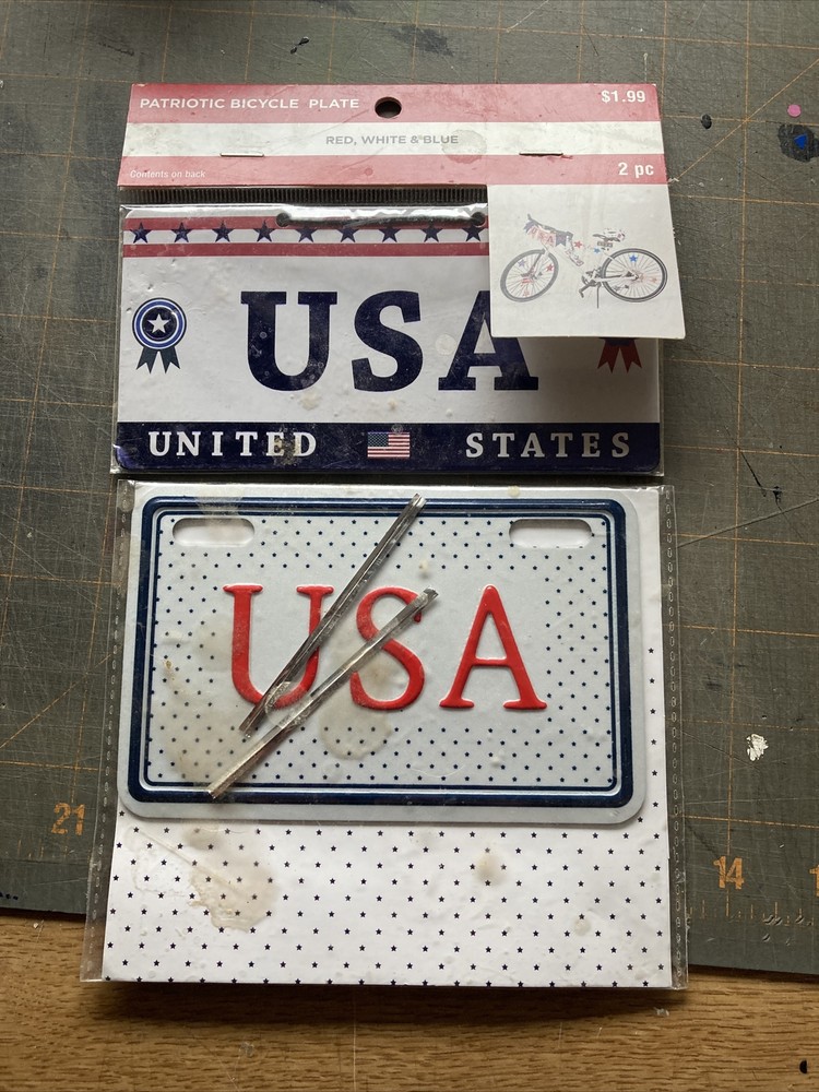 2 USA United States bicycle license plates Red white and blue New B9