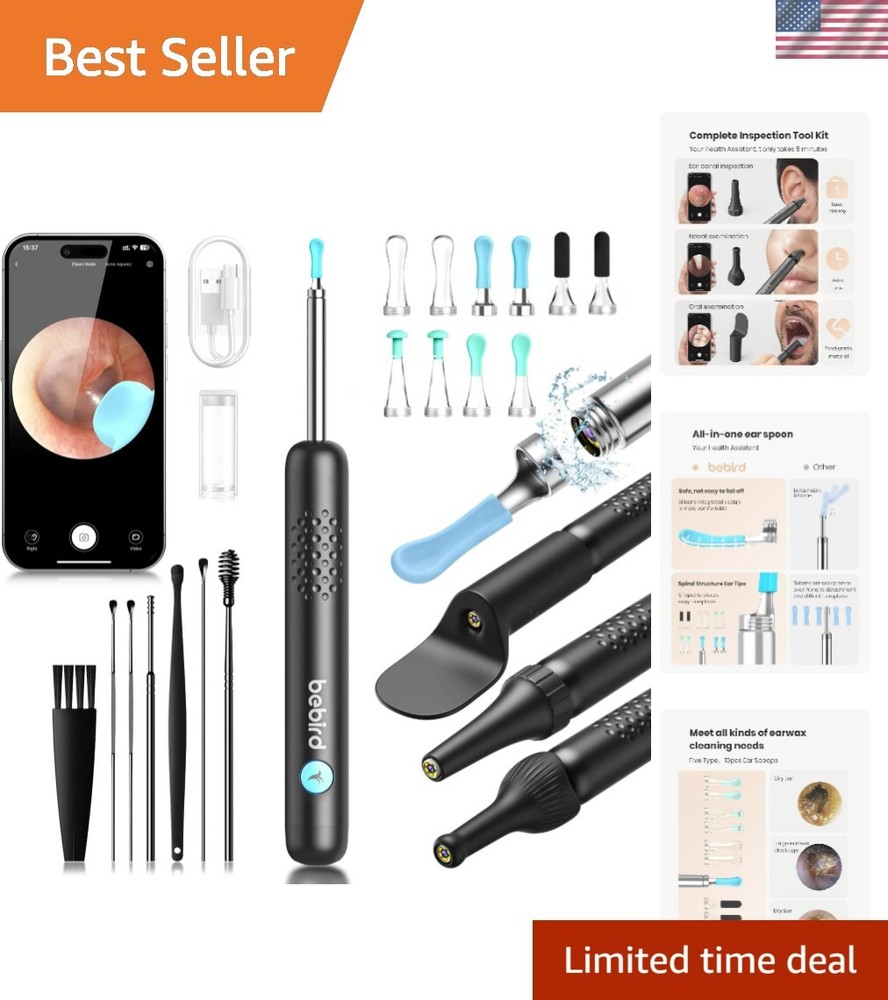 R1 Wax Removal Tool for Ear - Spade Ear Canal Cleaner with Camera 1080P Earsc...