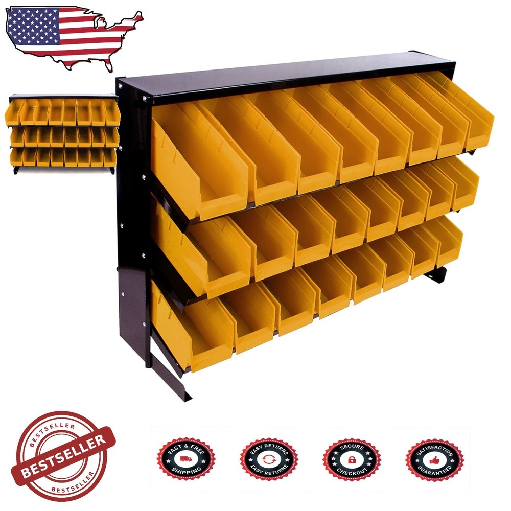 Space-Saving 24 Bin Organizer with Heavy-Duty Steel Frame - Perfect for Home or Workshop Storage