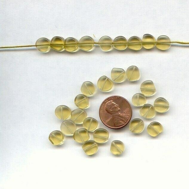 36 VINTAGE GLASS CITRINE YELLOW HANDMADE 6mm. TO 8mm. SMOOTH CUT DISC BEADS D24