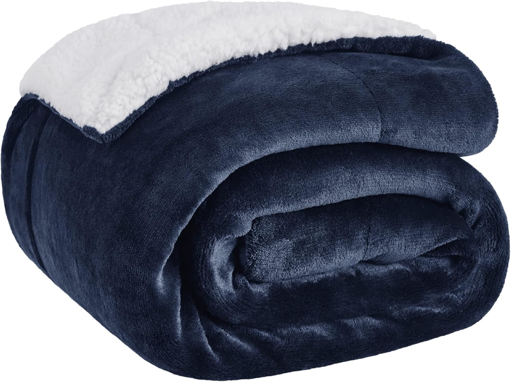 Navy Sherpa Fleece Twin Throw Blanket 60x80 Plush Soft Winter Warmth