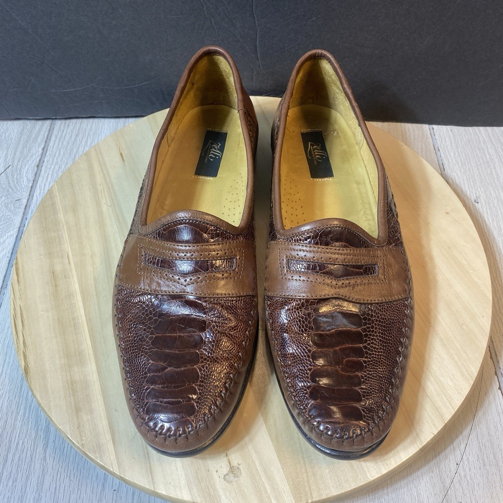 Zelli Ostrich Penny Loafers Men 13 M Brown Exotic Leather Slip On Handcrafted