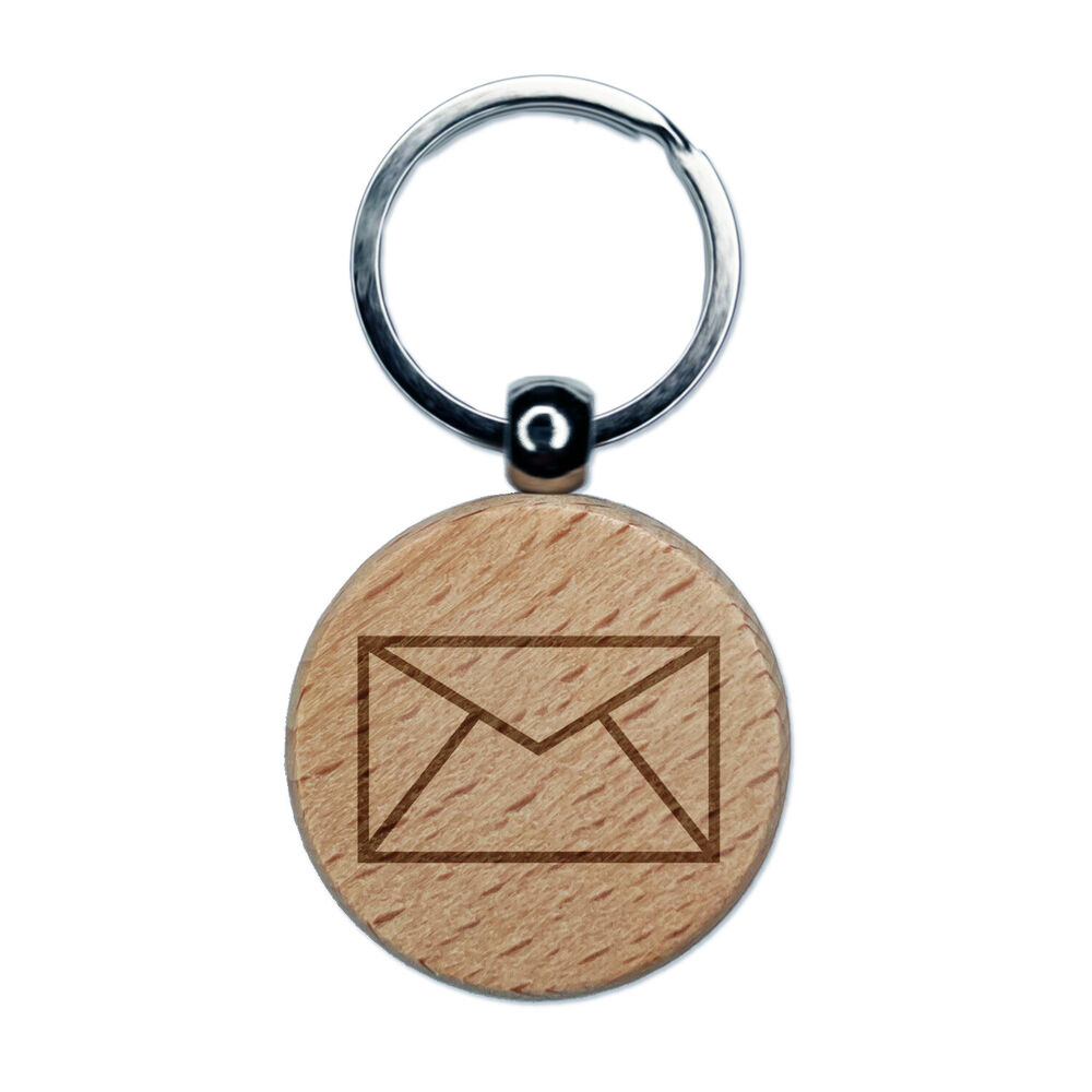 Envelope Mail Engraved Wood Round Keychain Tag Charm