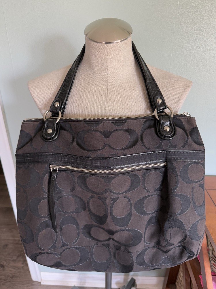 Coach Black Sateen Poppy Jacquard Glam Tote Shoulder Bag