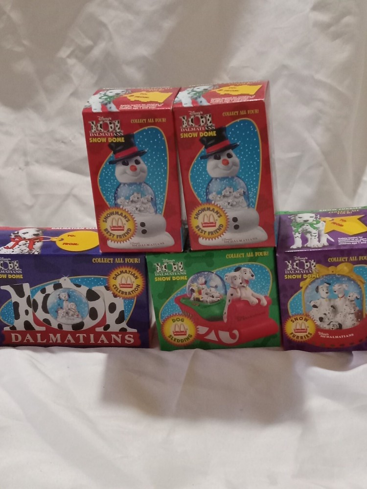 5 Dalmation Snow Domes McDonalds 1996 NIB Complete Set Plus 1